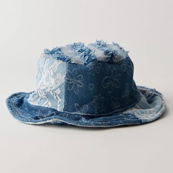 NEW Free People Distressed Denim Bucket Hat - Picture 2 of 3